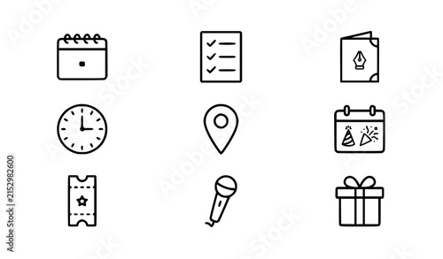 Event Planning Calendar and Organization Black White Vector Icon Set