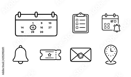 Event Management Calendar Checklist and Schedule Outline Vector Icons