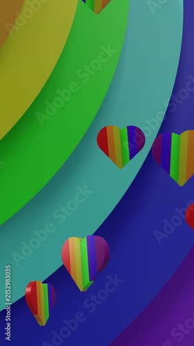Animation of rainbow hearts over rainbow background
