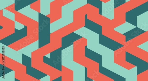 Bold teal and orange isometric geometric pattern