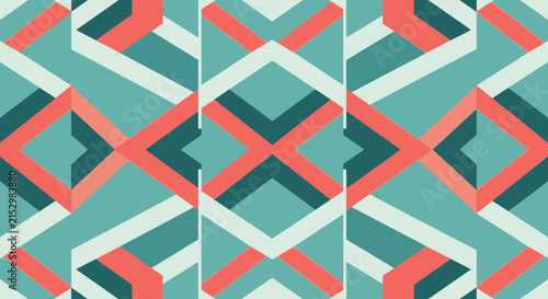 Symmetrical geometric design in coral and teal