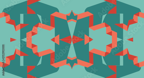 Symmetrical abstract composition with coral ribbon shapes