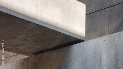 Concrete ADU Minimalist concrete architecture featuring intersecting textured walls and a projecting beam under natural light.