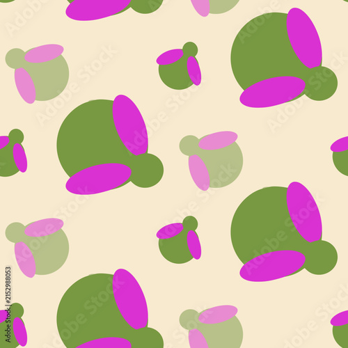 Abstract Geometric Seamless Pattern with Organic Green and Magenta Shapes on Cream Background