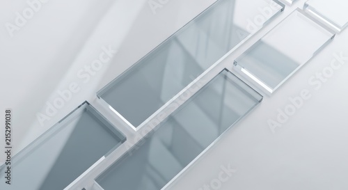 Multiple transparent glass rectangular panes arranged in clean modern isometric layout.