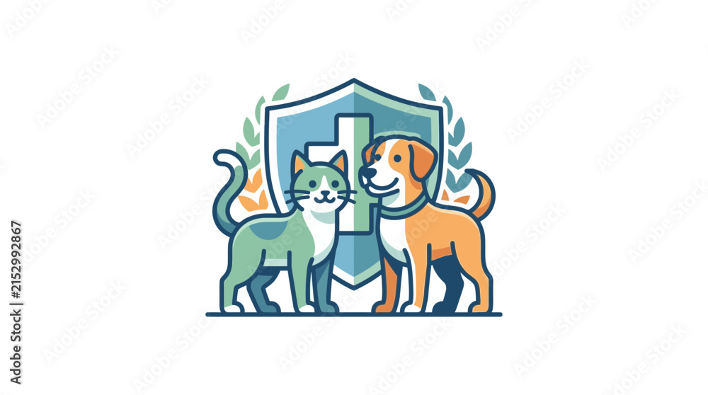 Fototapeta premium Pet health shield icon with cat dog.
