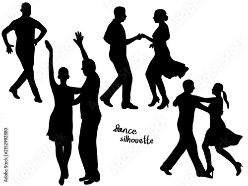 Fotografie Silhouettes of Dancing Couples in Various Poses on White Background