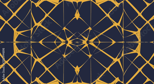 Symmetrical gold geometric pattern on dark blue background