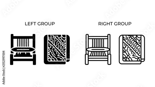 Obraz na plátne Two Group Comparison: Illustration depicting two groups, Left Group and Right Group, each featuring a chair and a patterned textile, possibly for comparative analysis or design demonstration