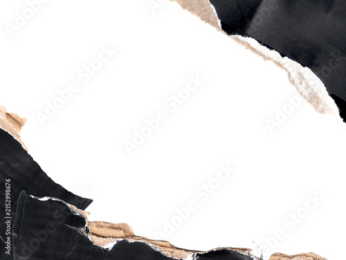 Black Cardboard Torn Paper Texture with Rough Edges Isolated on transparent Background