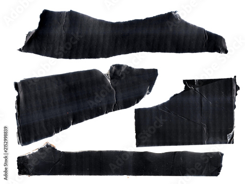Black Torn Cardboard Paper Strips Isolated on transparent Background