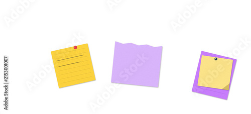 Three colorful sticky notes with corner flaps floating in air