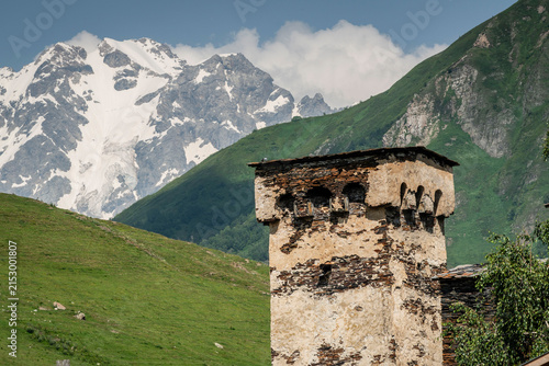 Canvas Print Svan towers, Chazhashi village (Ushguli), trans-Caucasian trail, Upper Svaneti,