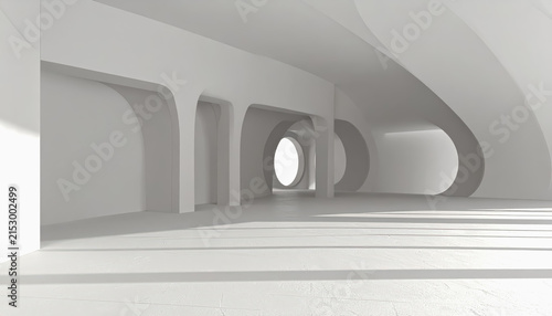 Modern minimalist architecture interior with curved walls and oval openings