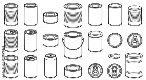 Принти на полотні Collection of metal food can icons and food storage containers in various shapes