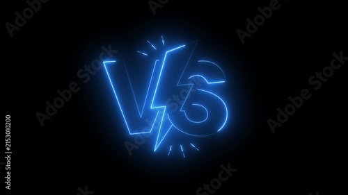 Abastract glowing neon verses animation. Against, bumper, design, fight, football, game, intro animated VS lettering with neon effect.