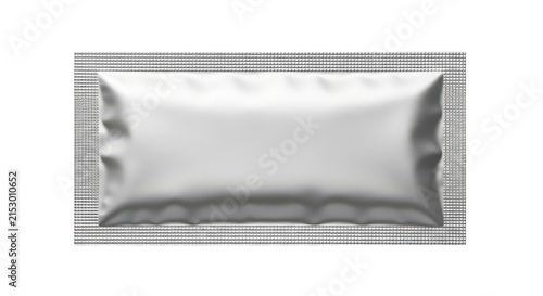 Small silver foil sachet or snack food packaging isolated on transparent background