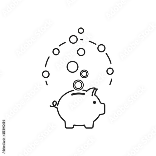 A simple line icon of a piggy bank saving some coins