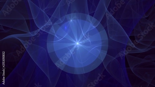 Illustration created as a 3D render without generative AI, abstract futuristic energy burst and geometric cosmic light background