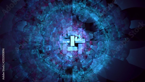 Illustration created as a 3D render without generative AI, abstract futuristic energy burst and geometric cosmic light background