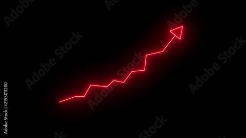 Glowing Neon Upward Graph Line Animation on Solid Black Background for Financial Growth Concepts, Stock Market Success, and Cyberpunk Data Trend Visuals. 4k animation.