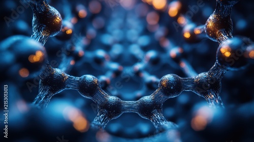 Close-up of blue nanotechnology structures with glowing lights