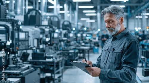 Experienced man inspecting production line in industrial setting