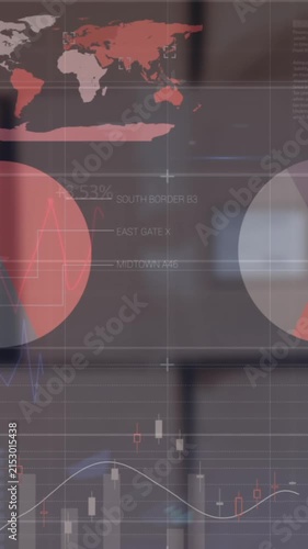 Animation of financial data and graphs over packages in warehouse