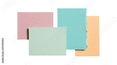 Paper sheets in pastel colors overlapping on white background with stationery background material document creative