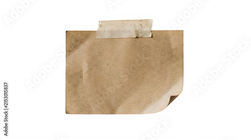 Paper memo note with tape adhesive reminder stationery wrinkled textured isolated background communication