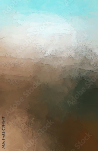 Cuadro en lienzo Horizon - earthen hues raw umber, ochre, and deep muted green the lower layers anchor the viewer in a tactile, geological presence