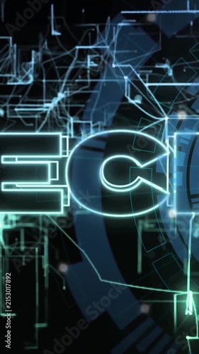 TECH text with glowing lines and circuits, futuristic digital animation