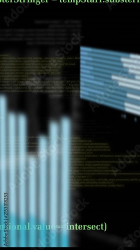 Bar graphs and code snippets, data analysis and visualization animation