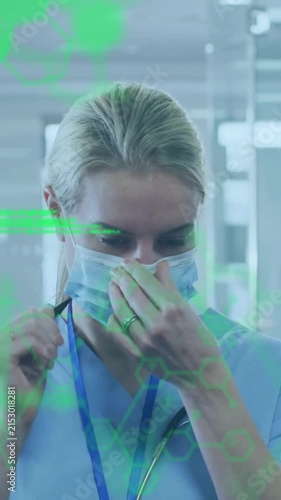 Medical data and molecular structures animation over healthcare professional in hospital