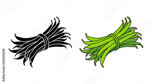 Green beans illustration featuring a black silhouette and colored version