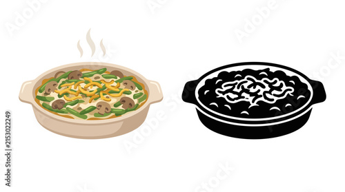 Casserole dish with vegetables and a black silhouette version