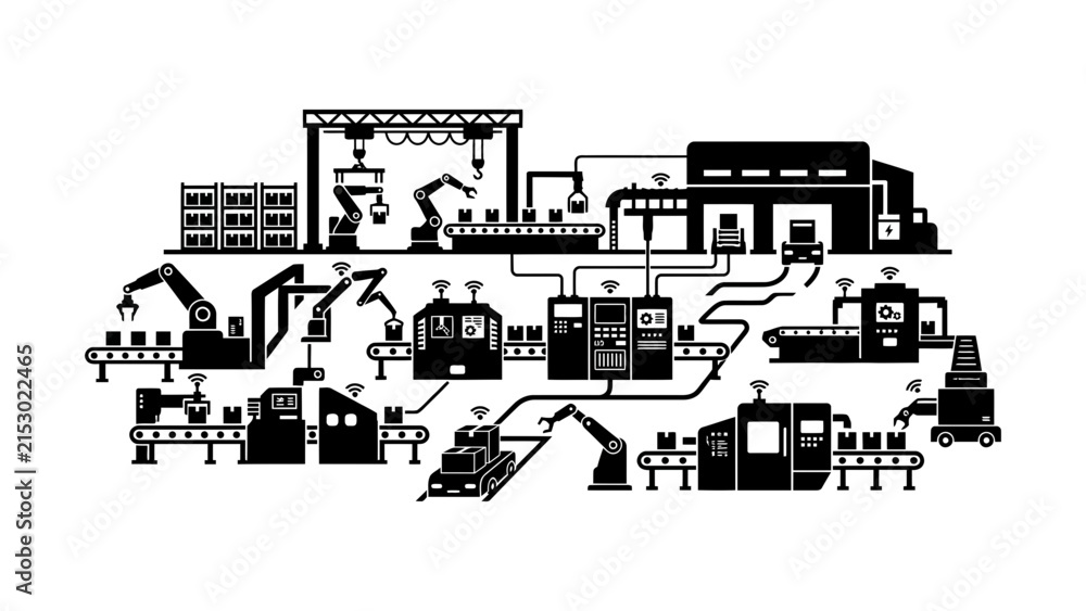 Fototapeta premium Industrial Automation Smart Factory Vector Illustration