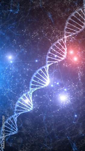 Abstract 3d dna chain in digital space illustration.