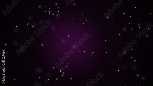 Abstract Motion Background Featuring Floating Glowing Particles in Deep Purple Space.