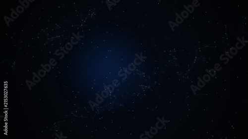 Abstract Dark Blue Digital Particle Swirl Motion Background.