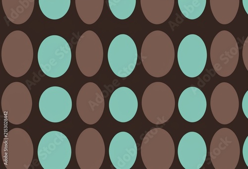 Seamless pattern of brown and mint green circles on dark background, modern geometric design