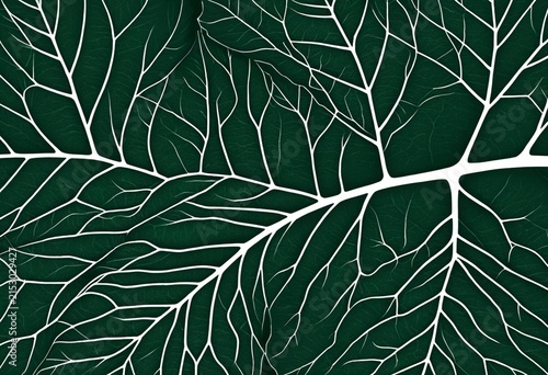 Detailed close-up of dark green leaf veins, natural botanical texture background