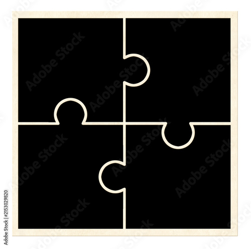Template collage with four puzzle-shaped retro frame photo. Moodboard pictures album grid for scrapbooking. Vintage style mood board layout. Isolated on white background. Copy space for text and photo