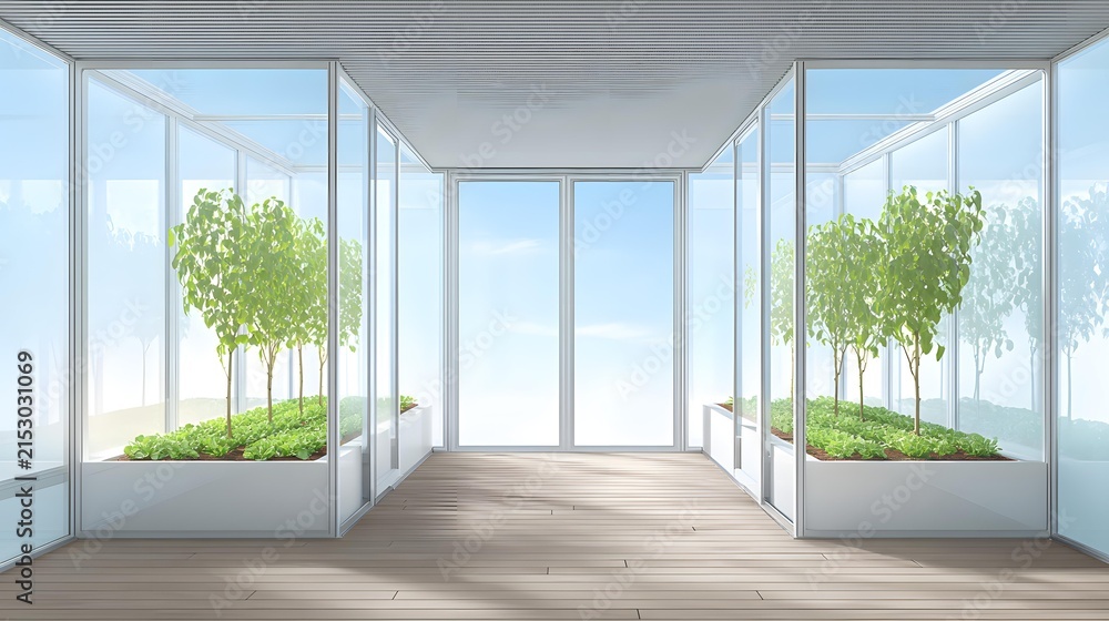 Fototapeta premium interior with rows of vegetables under artificial lighting and controlled climate systems