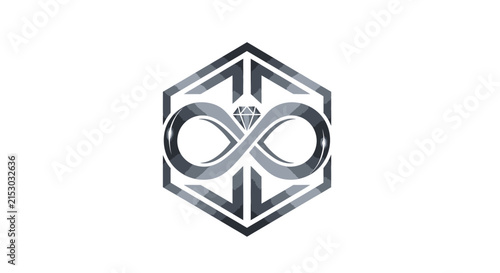 Geometric Infinity Symbol with Diamond Accent in Hexagonal Frame