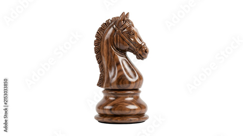 Obraz na plátně Wooden chess knight piece carved with detailed horse head and glossy walnut fini