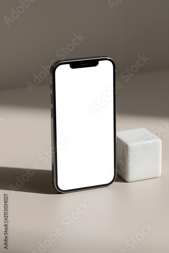 Modern Smartphone Mockup with Blank Screen on Beige