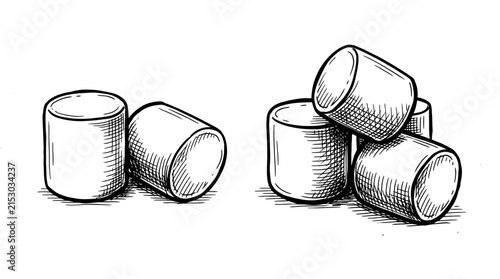 Cylindrical marshmallow candy group sketch.