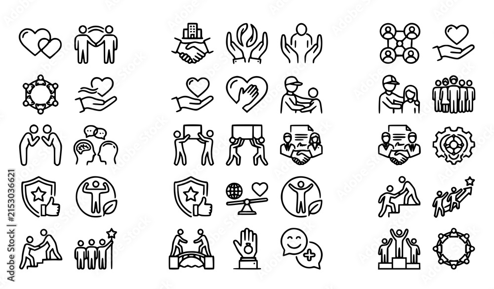 Fototapeta premium Love Friendship Corporate Trust and Social Responsibility Linear Icons