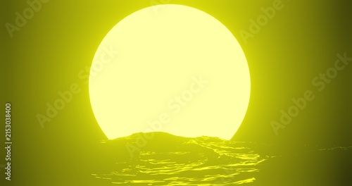 Sunrise during stormy ocean waves 3d render 